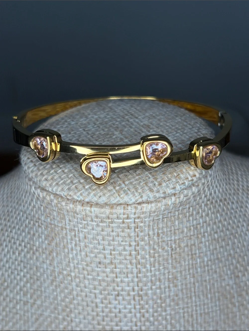 Gold Tone Heart Crystal Bangle Bracelet - Women Jewelry